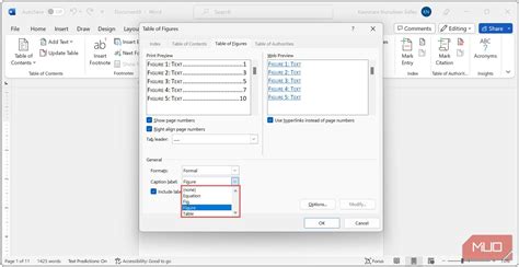 how to edit list of figures in word