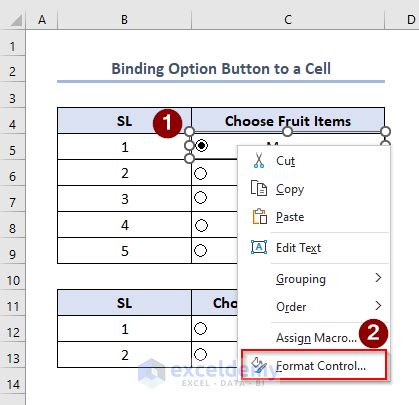 how to edit option button in excel