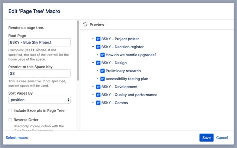 how to edit page tree macro in confluence