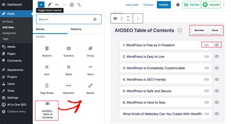 how to edit table of contents in wordpress