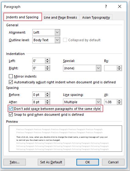 how to eliminate space between paragraphs in word