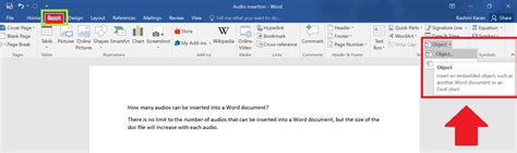 how to embed audio file in word document