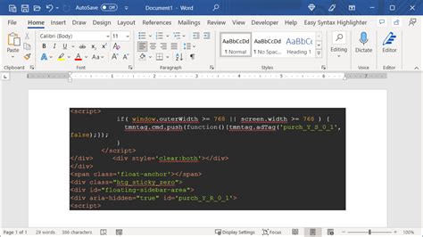 how to embed code in ms word