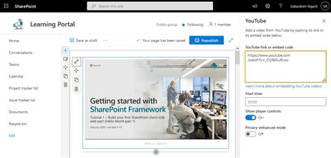 how to embed video in sharepoint modern page