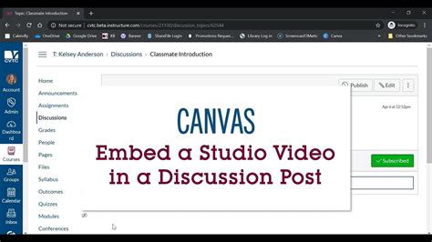 how to embed youtube video in canvas discussion post
