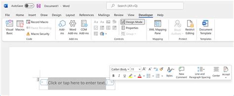 how to enable design mode in developer tab in word