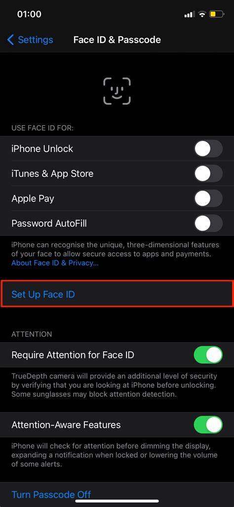how to enable face id and passcode option in iphone