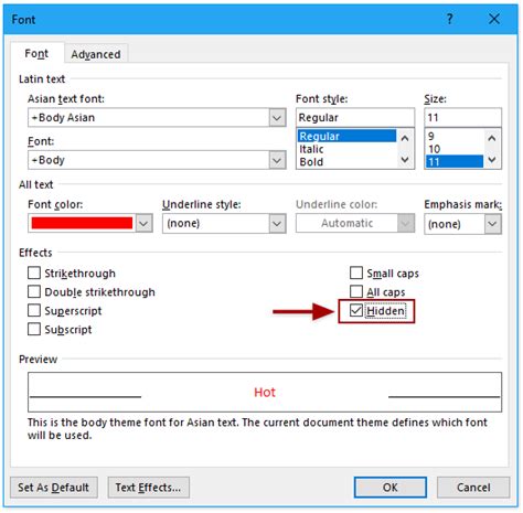 how to enable hidden text in word