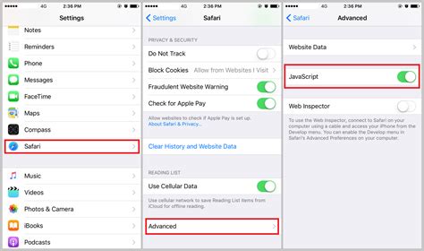how to enable javascript in browser on iphone
