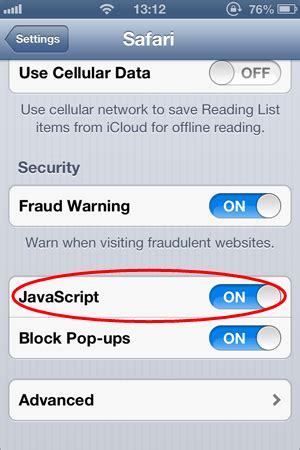 how to enable javascript in safari ios