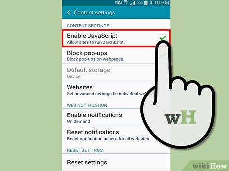 how to enable javascript on my phone samsung