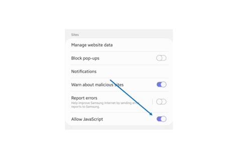 how to enable javascript on samsung
