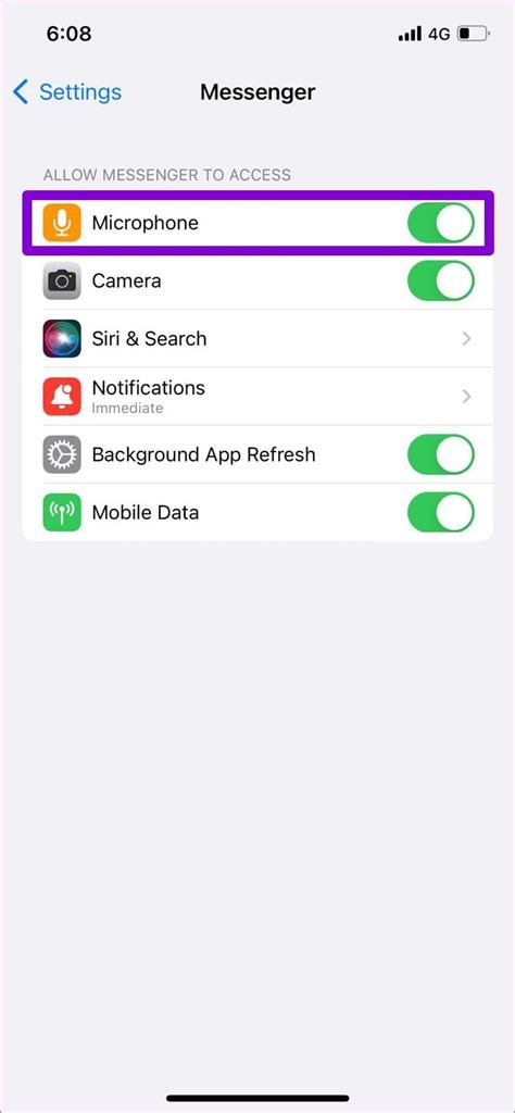 how to enable microphone on messenger iphone