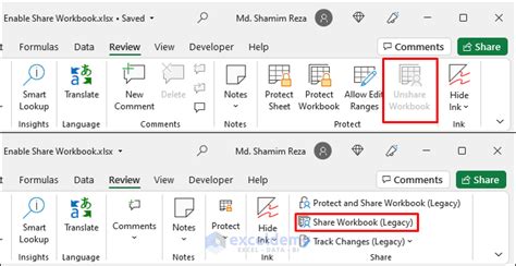 how to enable share workbook in excel