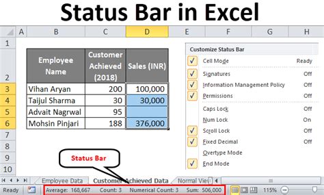 how to enable status bar in excel