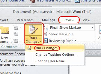 how to enable track changes in word file