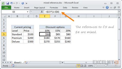 how to enter a mixed cell reference in excel
