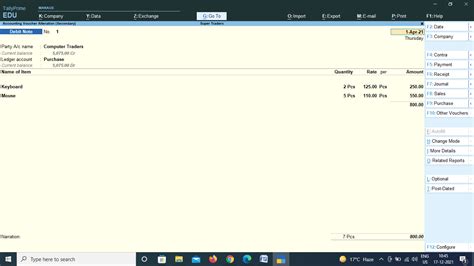 how to enter debit note in tally prime