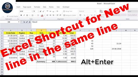 how to enter new line in same cell excel on mac