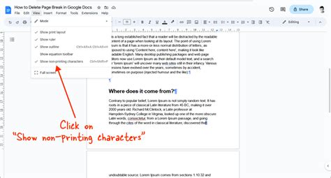 how to erase page break in docs