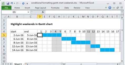 how to exclude weekends in excel gantt chart