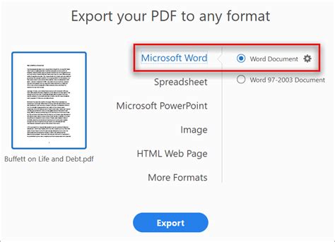 how to export a pdf to word