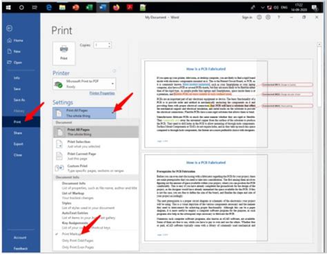 how to export a word document without comments