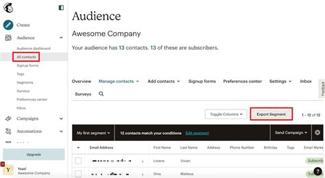 how to export data from mailchimp