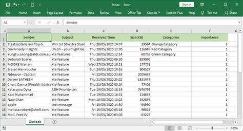 how to export emails from outlook to excel automatically