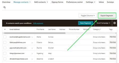 how to export mailchimp contacts as csv