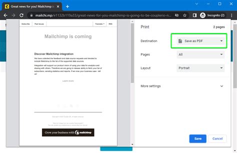 how to export pdf from mailchimp