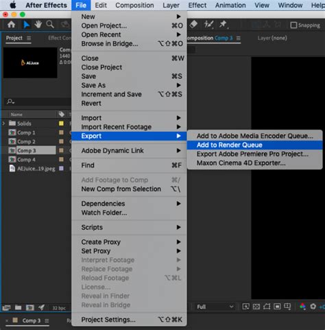 how to export video from after effects