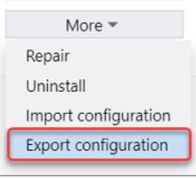 how to export visual studio configuration