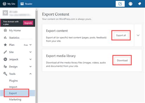 how to export wordpress website