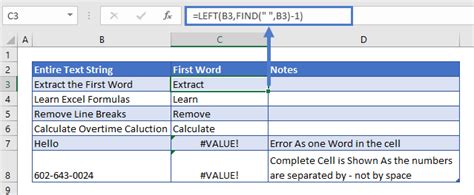 how to extract first word in excel formula