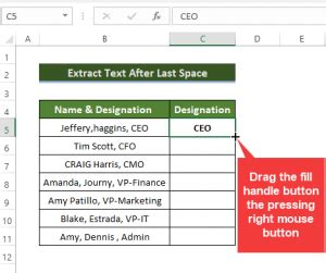 how to extract text after last space in excel