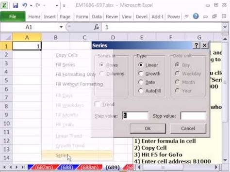 how to fill 1 to 1000 in excel