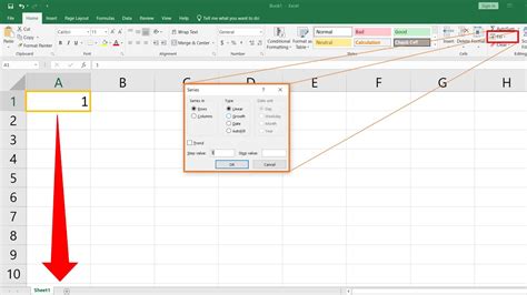 how to fill number series in excel using keyboard