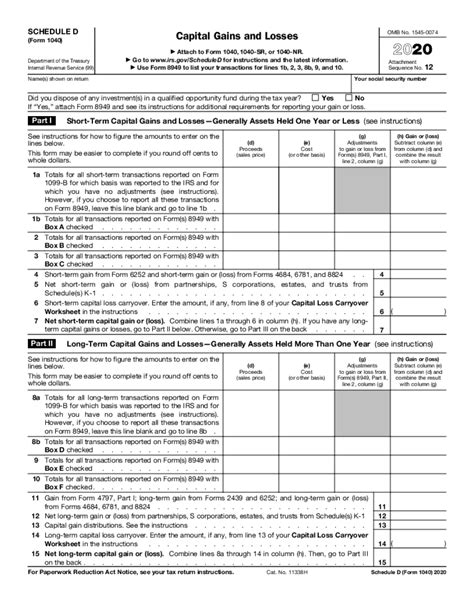 how to fill out schedule d form 1040