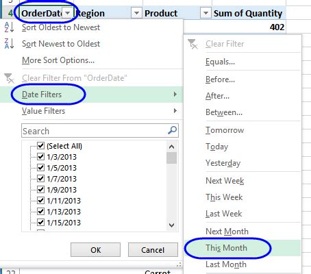 how to filter by date in excel pivot table