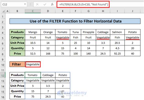 how to filter cells horizontally in excel
