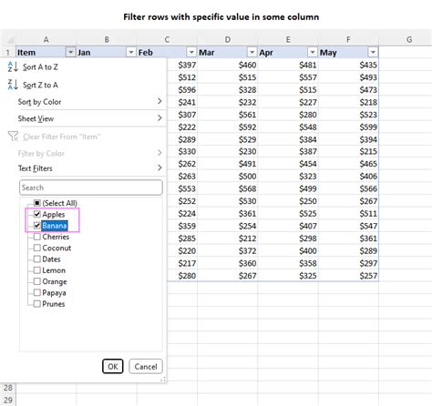 how to filter certain values in excel