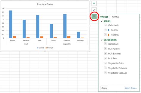 how to filter chart data in excel