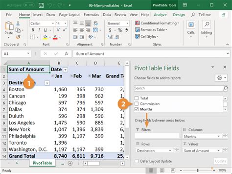 how to filter columns in excel pivot table