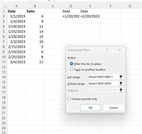 how to filter data by date range in excel