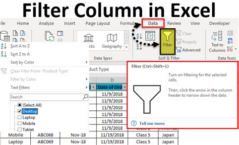 how to filter data in one column excel