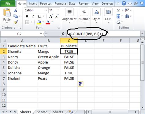 how to filter duplicate values in excel using formula