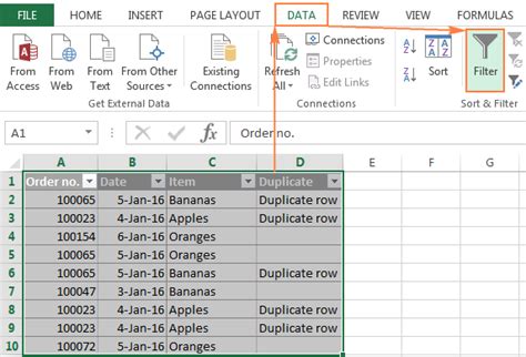 how to filter duplicates in excel file