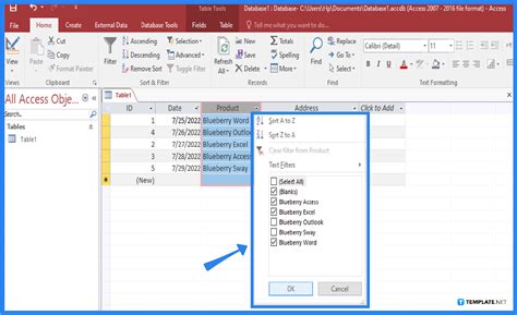 how to filter in access