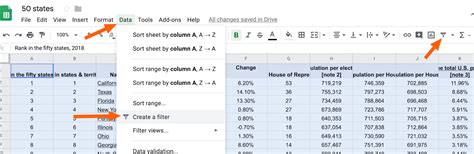 how to filter in google sheets